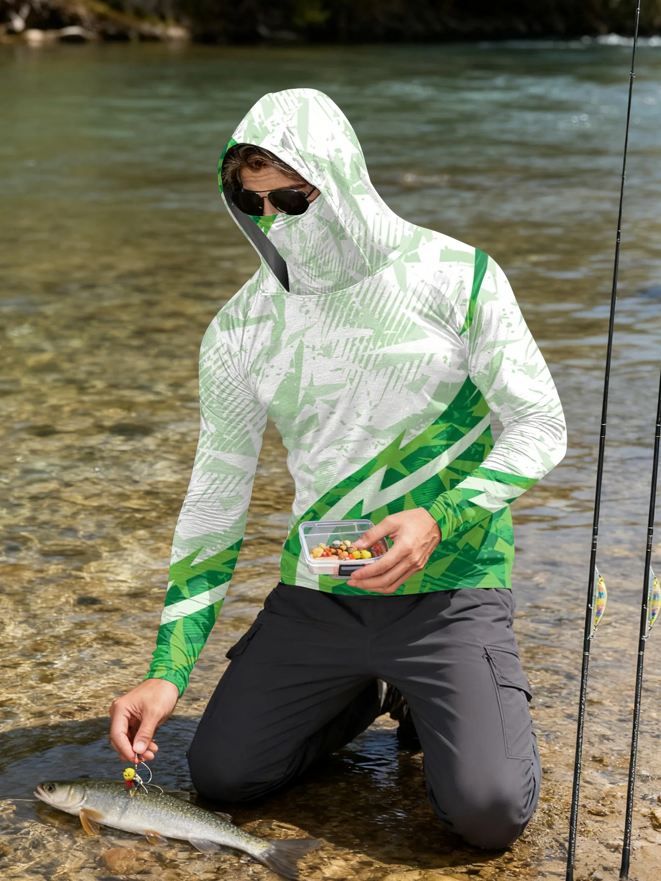 เสื้อตกปลาผู้ชาย มีฮู้ด ป้องกั - Outdoor Hunting Prints บทวิจารณ์และราคา