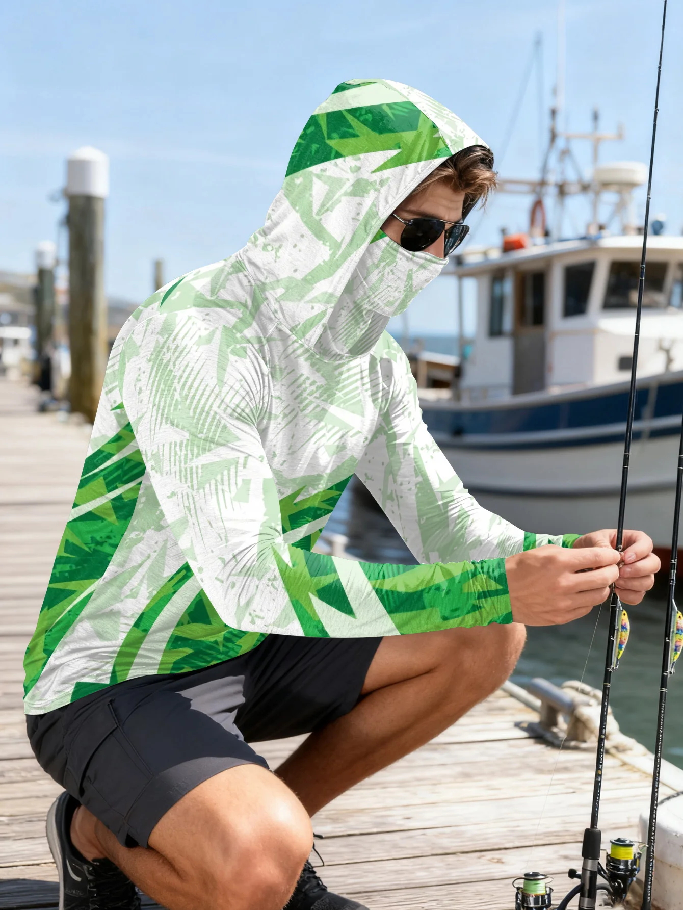 เสื้อตกปลาผู้ชาย มีฮู้ด ป้องกั - Outdoor Hunting Prints บทวิจารณ์และราคา